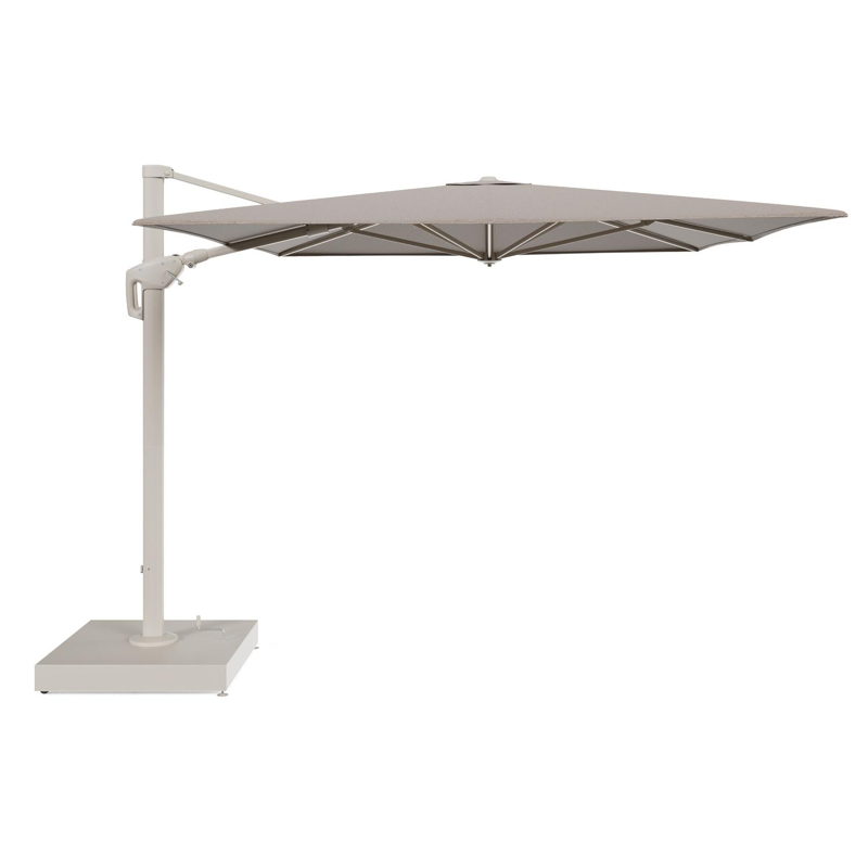Parasol pendant Minore avec fonction tilt en aluminium beige et toile de parasol All Weather Solica Firenze Earth - Lg.1 400 x Lg.2 300 cm avec pied de parasol Minore 260 kg avec roulettes