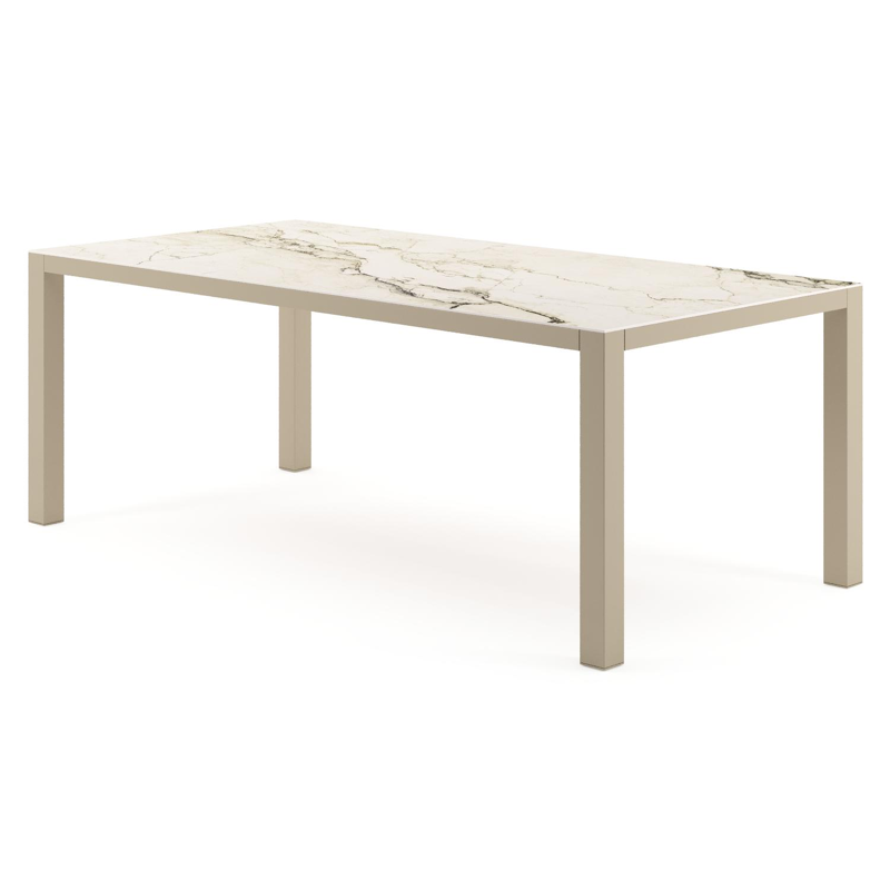 Table de jardin Como rectangulaire en aluminium beige et céramique pleine Colorado Dunes - Lg. 200 x Lrg. 100 x Haut. 73 cm