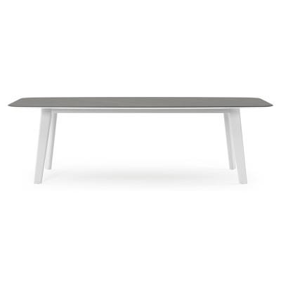 Table de jardin Lacrima forme de bateau en aluminium blanc et céramique pleine Calatorao - Lg. 255 x Lrg. 115 x Haut. 73 cm