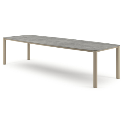 Orso tuintafel bootvorm in beige aluminium en volkeramiek Aspen Grey - L 315 x B 115 x H 74.5 cm