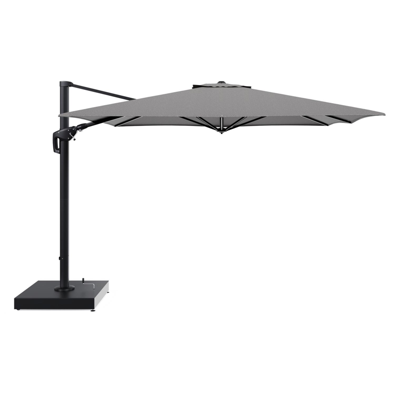 Minore zweefparasol met tiltfunctie in zwart aluminium en Chartres Drizzle All Weather Sunbrella® Luxe parasoldoek - L1 350 x L2: 350 cm met parasolvoet Minore 260 kg met wielen
