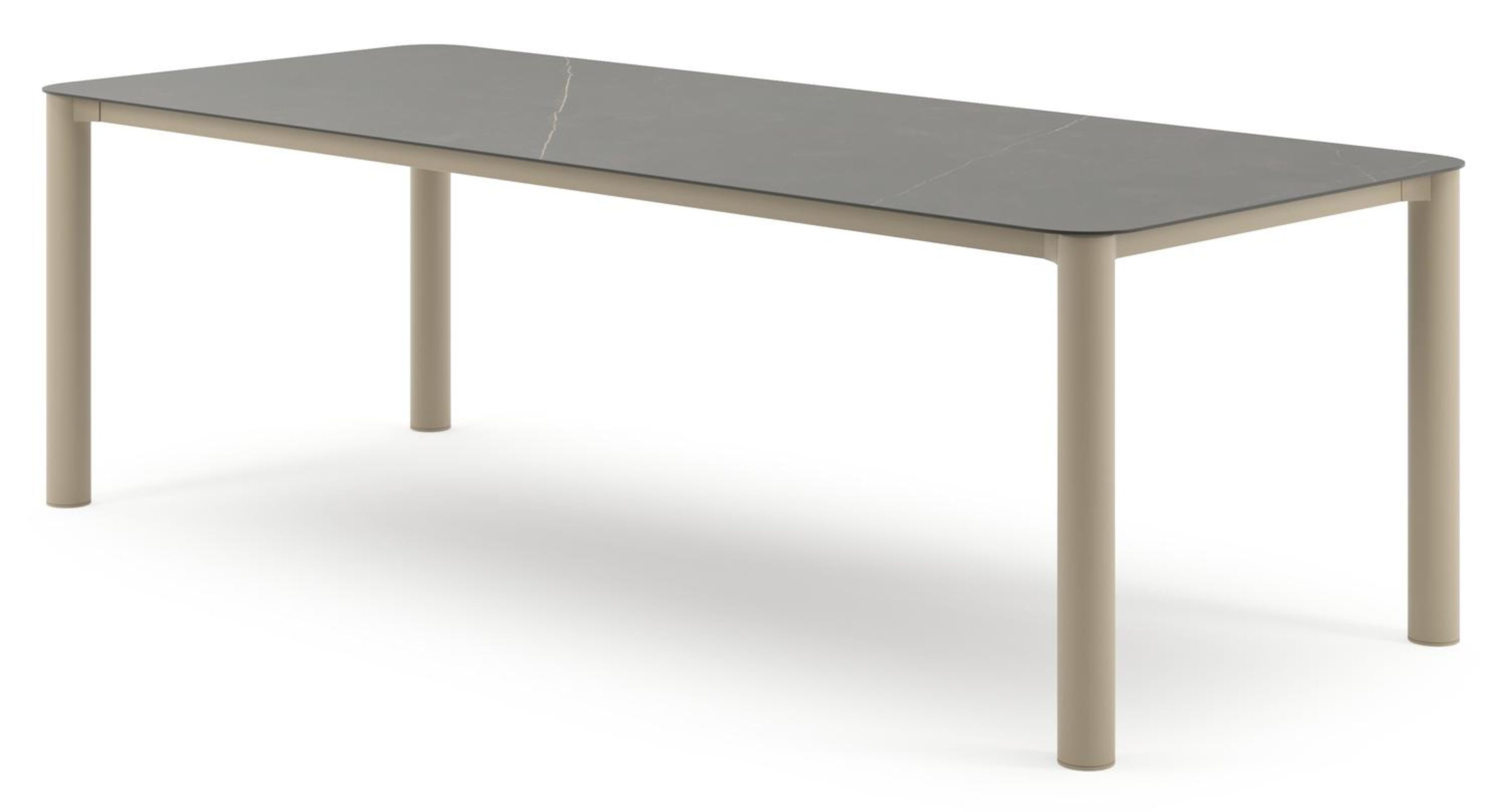 Table de jardin Orso rectangulaire arrondi en aluminium beige et céramique pleine Calatorao - Lg. 240 x Lrg. 100 x Haut. 74 cm