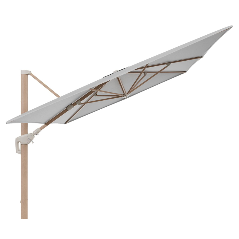 Minore zweefparasol met tiltfunctie in houtlook aluminium en Savane Nimbus All Weather Sunbrella® Luxe parasoldoek - L1: 400 x L2: 300 cm (zonder voet)