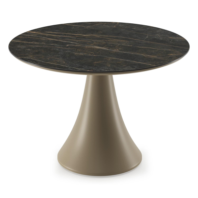 Fano low dining loungetafel rond in beige aluminium en volkeramiek Black Obsession - Dia. 85 x H 55 cm