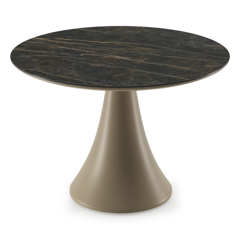 Fano low dining loungetafel rond in beige aluminium en volkeramiek Black Obsession - Dia. 85 x H 55 cm