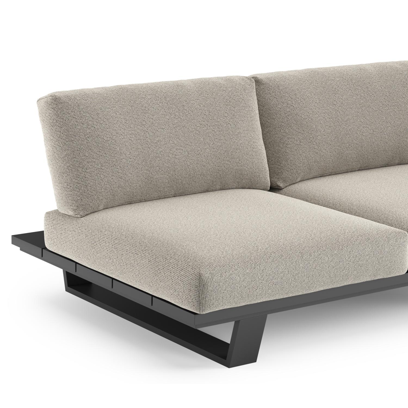 Pagino loungebank in zwart aluminium met firenze sand all weather solica kussen