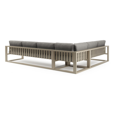 Verato loungehoek in beige aluminium met tundra charcoal all weather sunbrella® luxe kussen