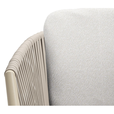 Chaise de jardin Orso en aluminium beige et corde plate tissée verticalement beige avec coussin luxe en All Weather Solica Soul Optik