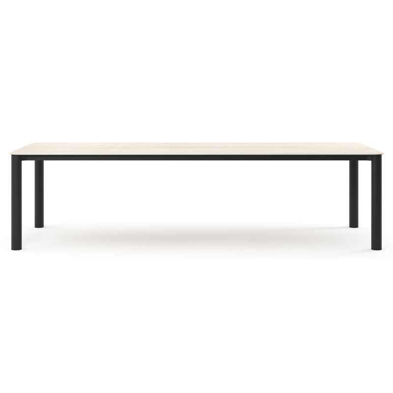 Orso tuintafel rechthoekig afgerond in zwart aluminium en volkeramiek Travertino Bianco - L 290 x B 110 x H 74.5 cm
