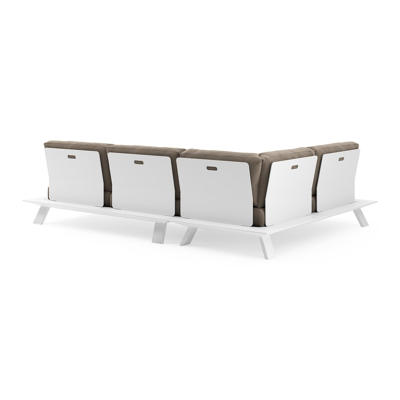 Cesano loungehoek in wit aluminium met natte heather grey all weather Sunbrella® luxe kussen