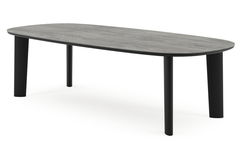Table de jardin Amico bombo en aluminium noir et céramique pleine Aspen Grey - Lg. 270 x Lrg. 125 x Haut. 73.5 cm
