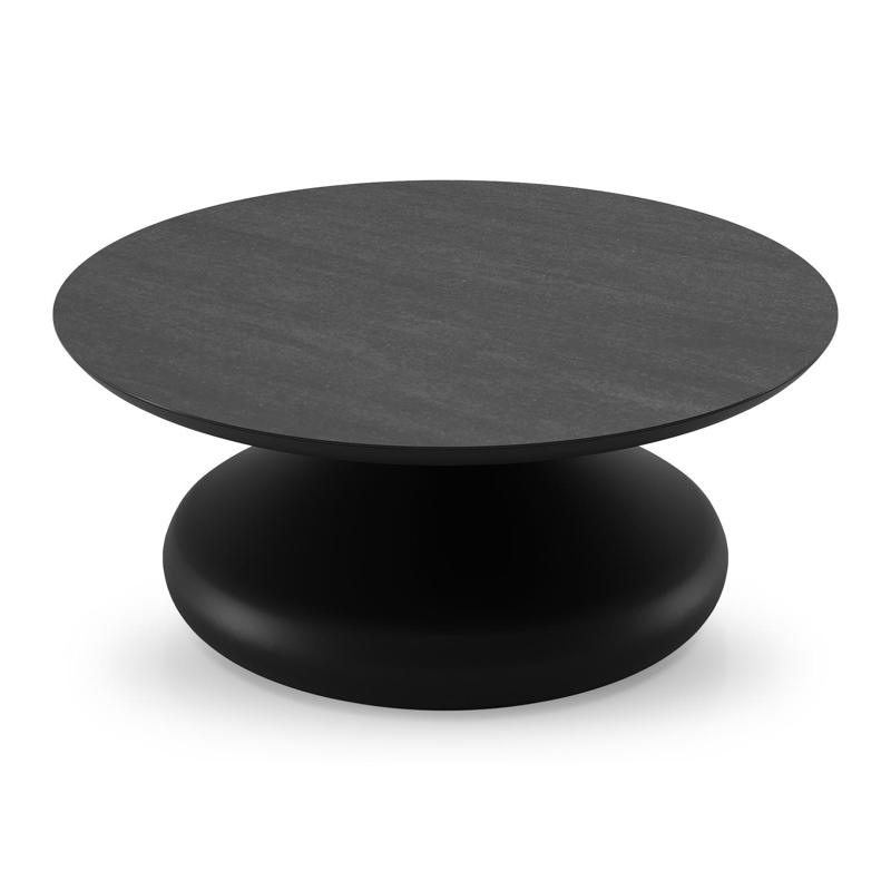 Bomero loungetafel rond in zwart aluminium en volkeramiek Basalt Black - Dia. 84 x H 32.2 cm
