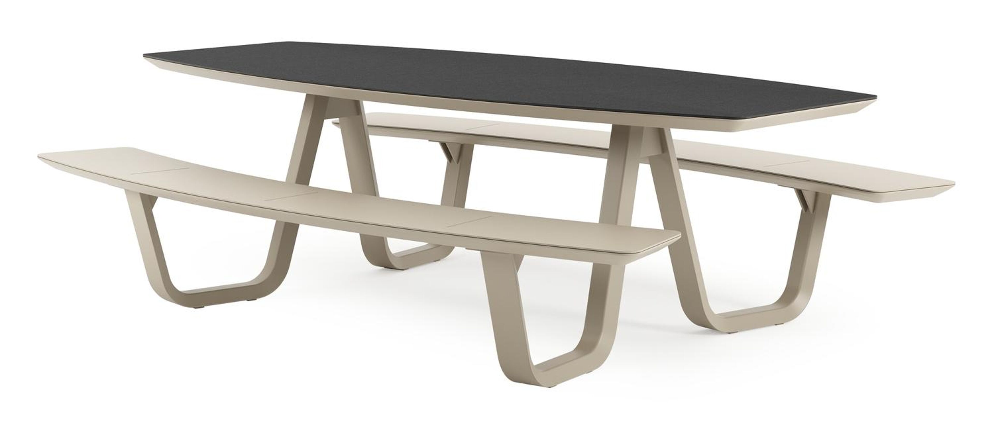 Table de pique-nique Forno forme de bateau forme de bateau en aluminium beige et céramique pleine Nero Black - Lg. 240 x Lrg. 181 x Haut. 72 cm