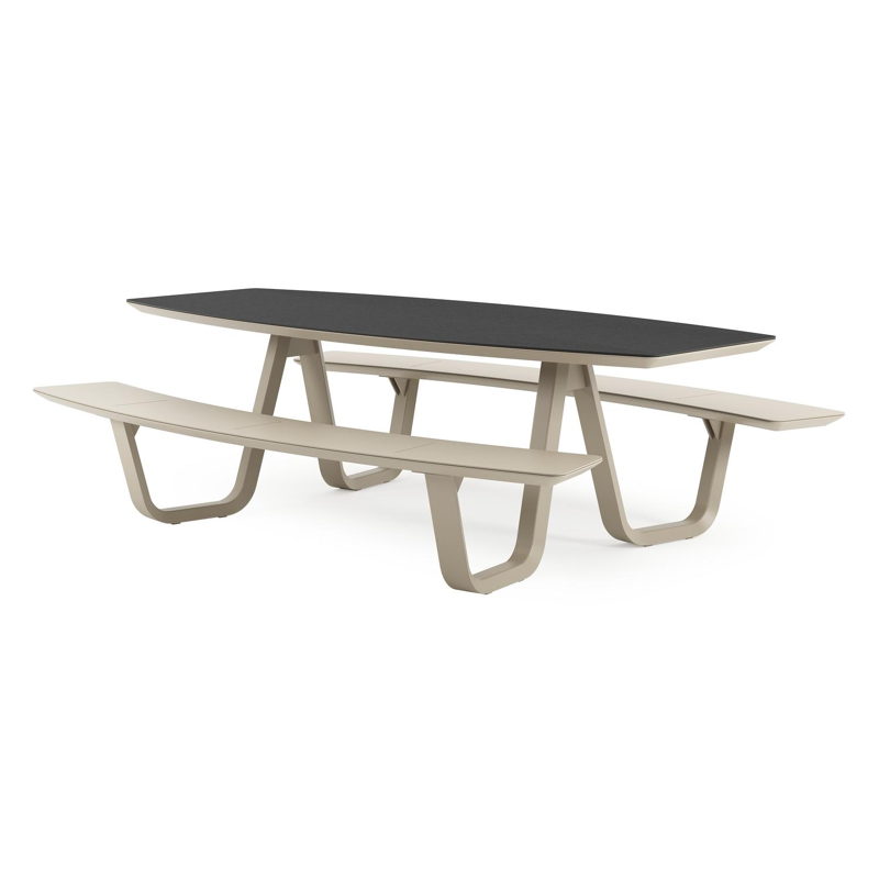Table de pique-nique Forno forme de bateau forme de bateau en aluminium beige et céramique pleine Nero Black - Lg. 240 x Lrg. 181 x Haut. 72 cm