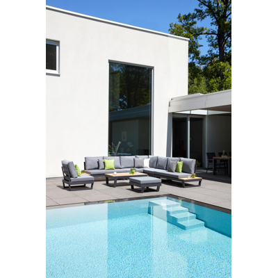 Modica lounge poef in zwart aluminium met grijs textilene kussen