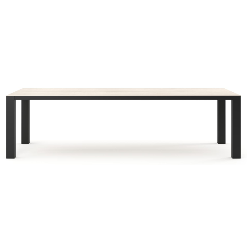 Nano tuintafel rechthoekig in zwart aluminium en volkeramiek Travertino Bianco - L 280 x B 110 x H 75 cm