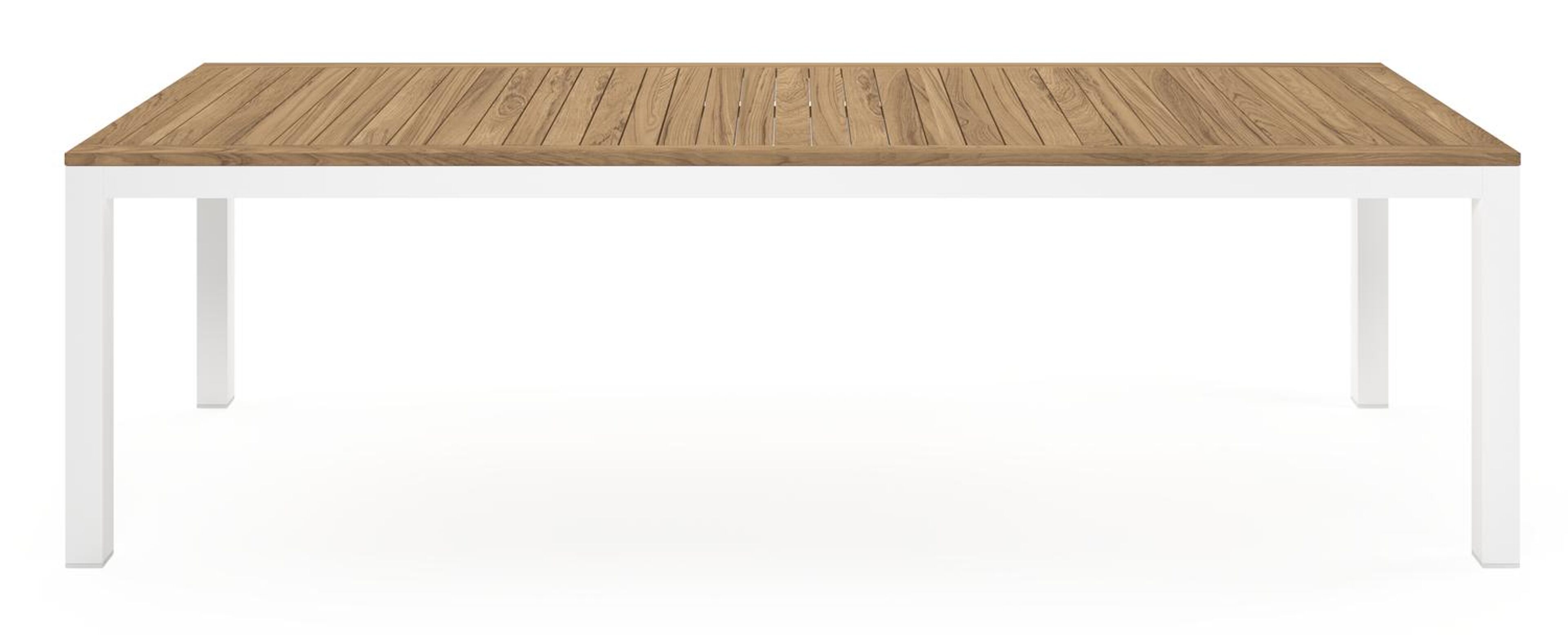 Varese tuinset in wit aluminium en naturel teak tafelblad met 10 stapelbare Madura tuinstoelen