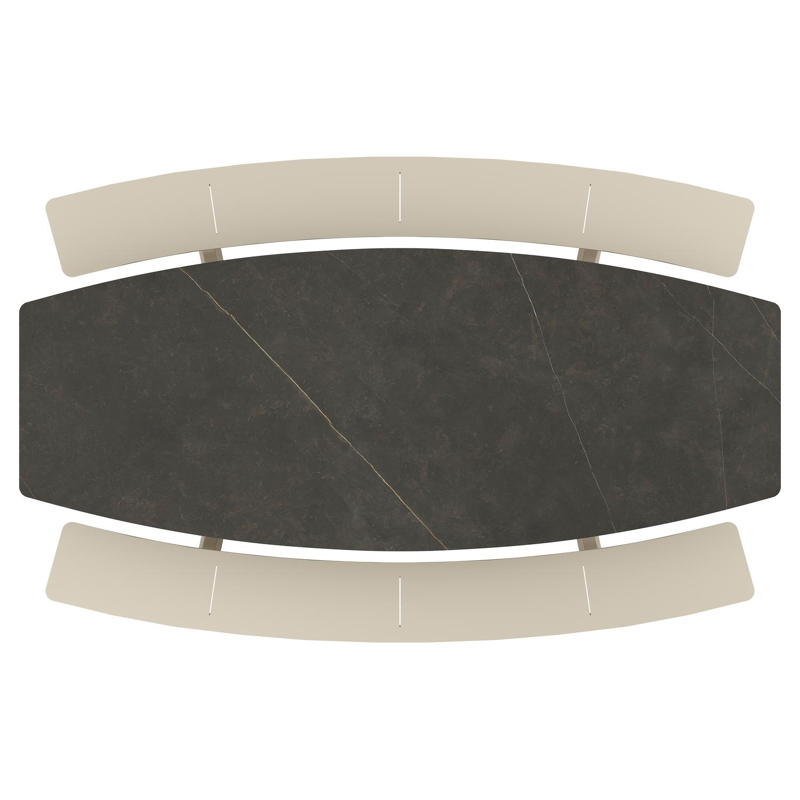 Table de pique-Forno forme de bateau en aluminium beige et céramique pleine Calatorao - Lg. 280 x Lrg. 192 x Haut. 72 cm