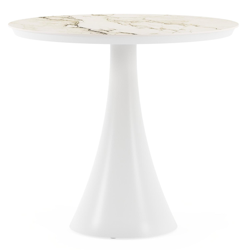 Fano tuintafel rond in wit aluminium en volkeramiek colorado dunes - Dia. 85 x H 75 cm