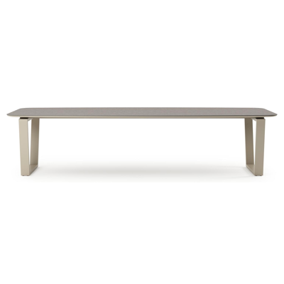 Pagino tuintafel bootvorm in beige aluminium en volkeramiek Wulong - L 315 x B 115 x H 73 cm
