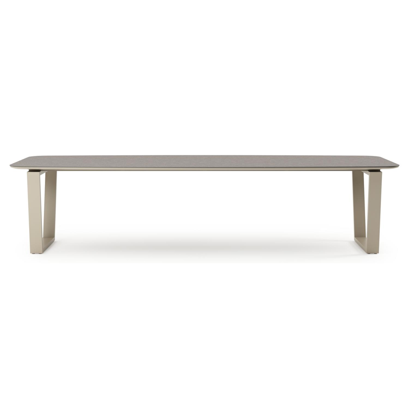 Pagino tuintafel bootvorm in beige aluminium en volkeramiek Wulong - L 315 x B 115 x H 73 cm