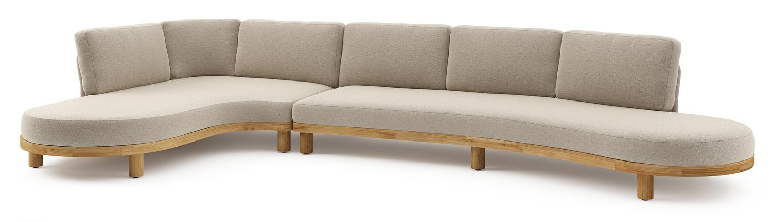 Salon de jardin d'angle Donato en teck et corde ronde tissée verticalement beige et coussins en all weather cosytica Marbella Beige