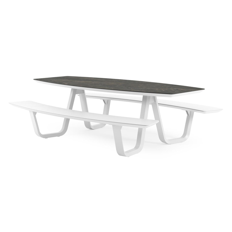 Forno picknicktafel bootvorm in wit aluminium en volkeramiek Black Obsession - L 240 x B 181 x H 72 cm