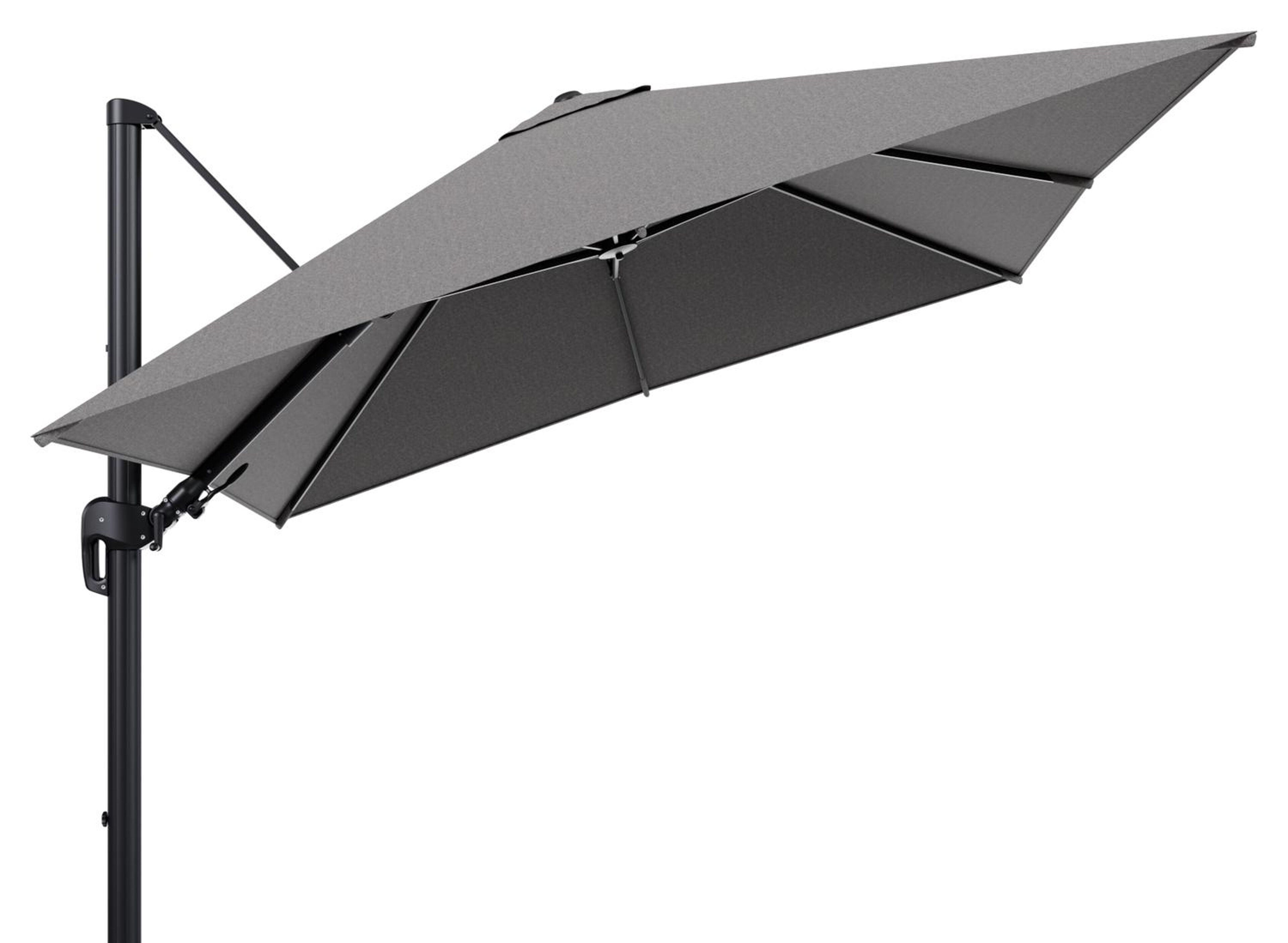 Rufina zweefparasol tiltfunctie in zwart aluminium en parasoldoek in All Weather Sunbrella® Luxe Chartres Drizzle  - L1 300 x L2 300 cm (zonder voet) (zonder voet)