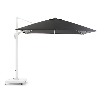 Copica zweefparasol met tiltfunctie in wit aluminium met grijs polyester parasoldoek - L1 300 x L2 300 cm (met voet)