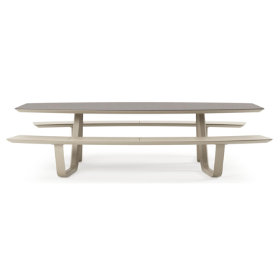 Table de pique-nique Forno forme de bateau forme de bateau en aluminium beige et céramique pleine Wulong - Lg. 280 x Lrg. 192 x Haut. 72 cm