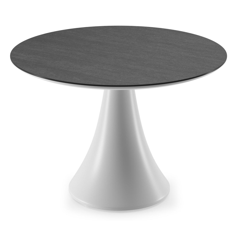 Fano low dining loungetafel rond in wit aluminium en volkeramiek Basalt Black - Dia. 85 x H 55 cm