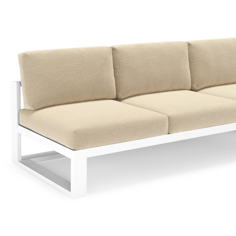 Verato loungehoek in wit aluminium met althea camel all weather cosytica kussen