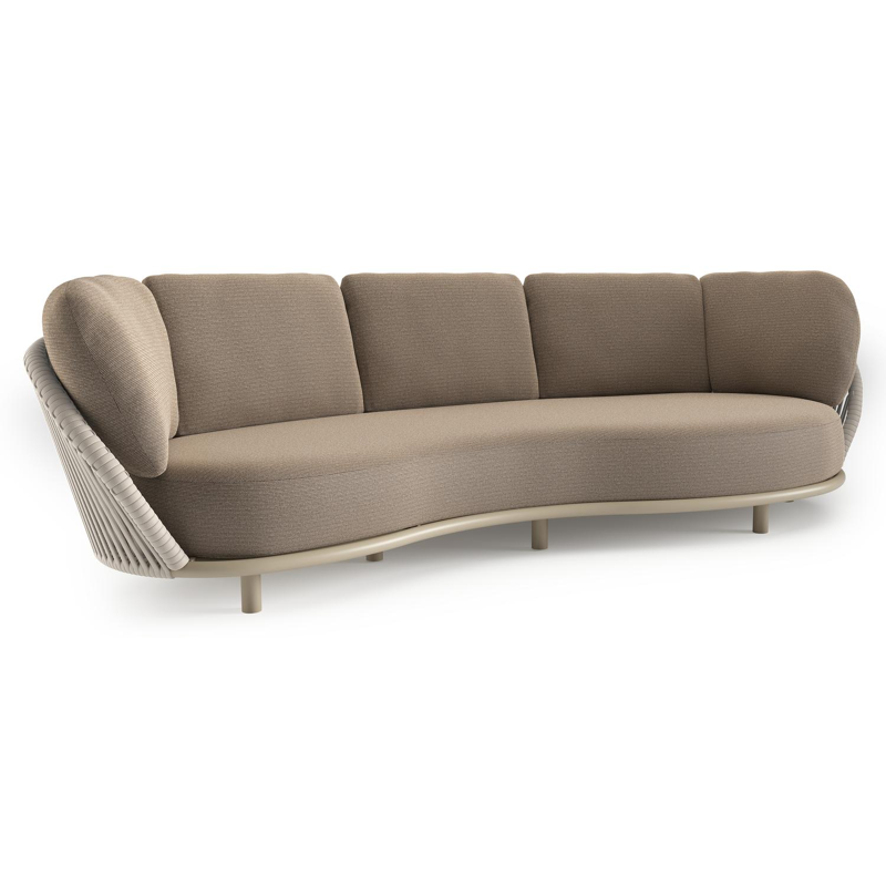 Lupino loungebank in beige aluminium en beige verticaal geweven luxe vlakke brede rope met firenze earth all weather solica kussen