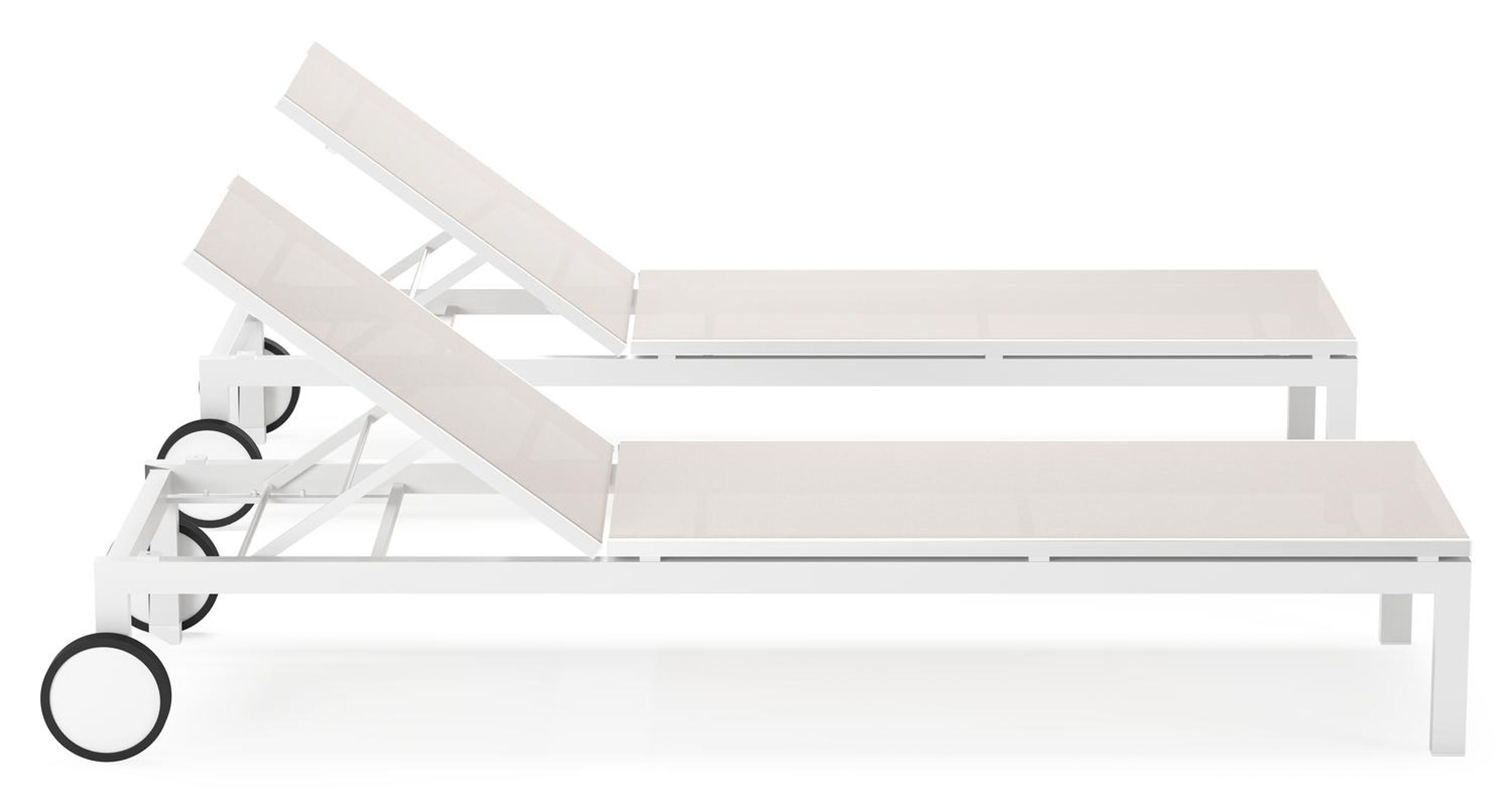 Set van 2 Caravelle verstelbare ligbedden in wit aluminium en beige single textileen