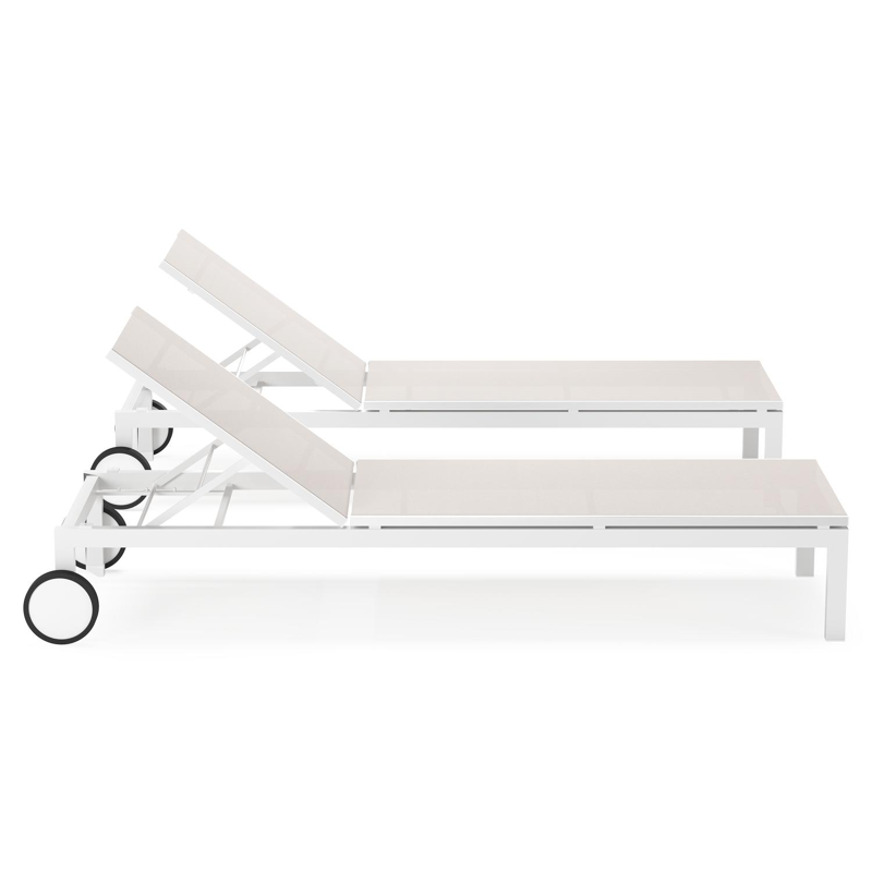 Set van 2 Caravelle verstelbare ligbedden in wit aluminium en beige single textileen