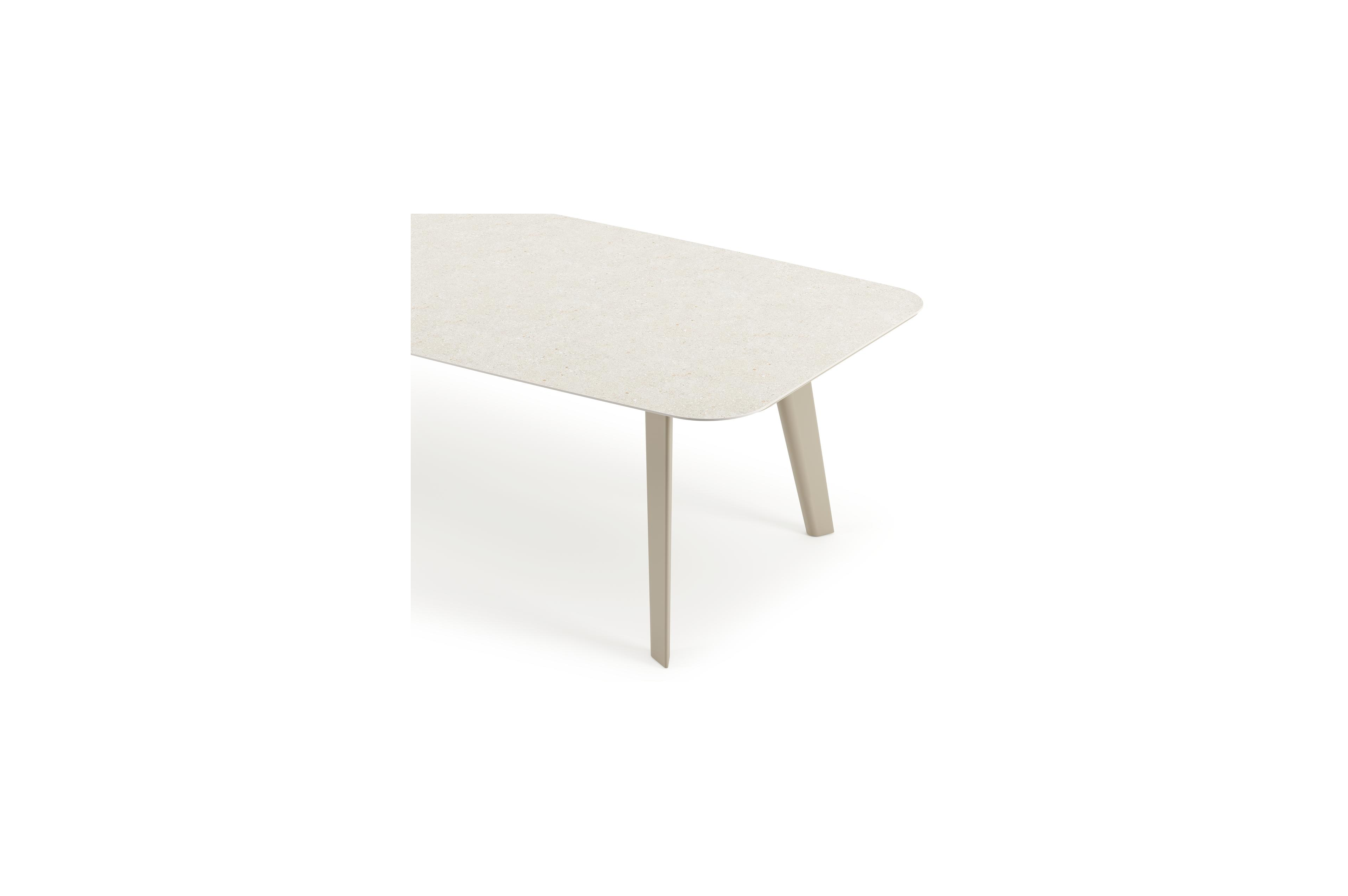 Lacirma tuintafel bootvorm in beige aluminium en volkeramiek Shilin L 315 x B 115 x H 73 cm