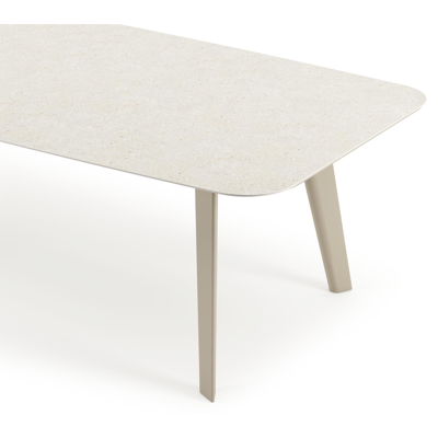 Lacirma tuintafel bootvorm in beige aluminium en volkeramiek Shilin L 315 x B 115 x H 73 cm