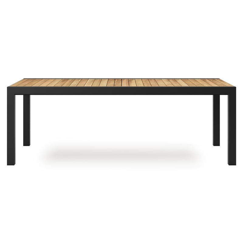Calobra verlengbare tuintafel in zwart aluminium en teak - L 220/330 x B 107 x H 75 cm