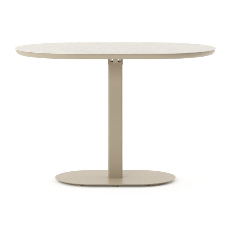 Table de jardin Teramo inclinable bombo en aluminium beige et céramique pleine Shilin - Lg. 110 x Lrg. 70 x Haut. 73.7 cm