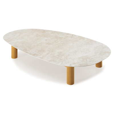 Donato-Organo loungetafel organisch in teak teak en volkeramiek Rapolano - L 150 x B 90 x H 25 cm