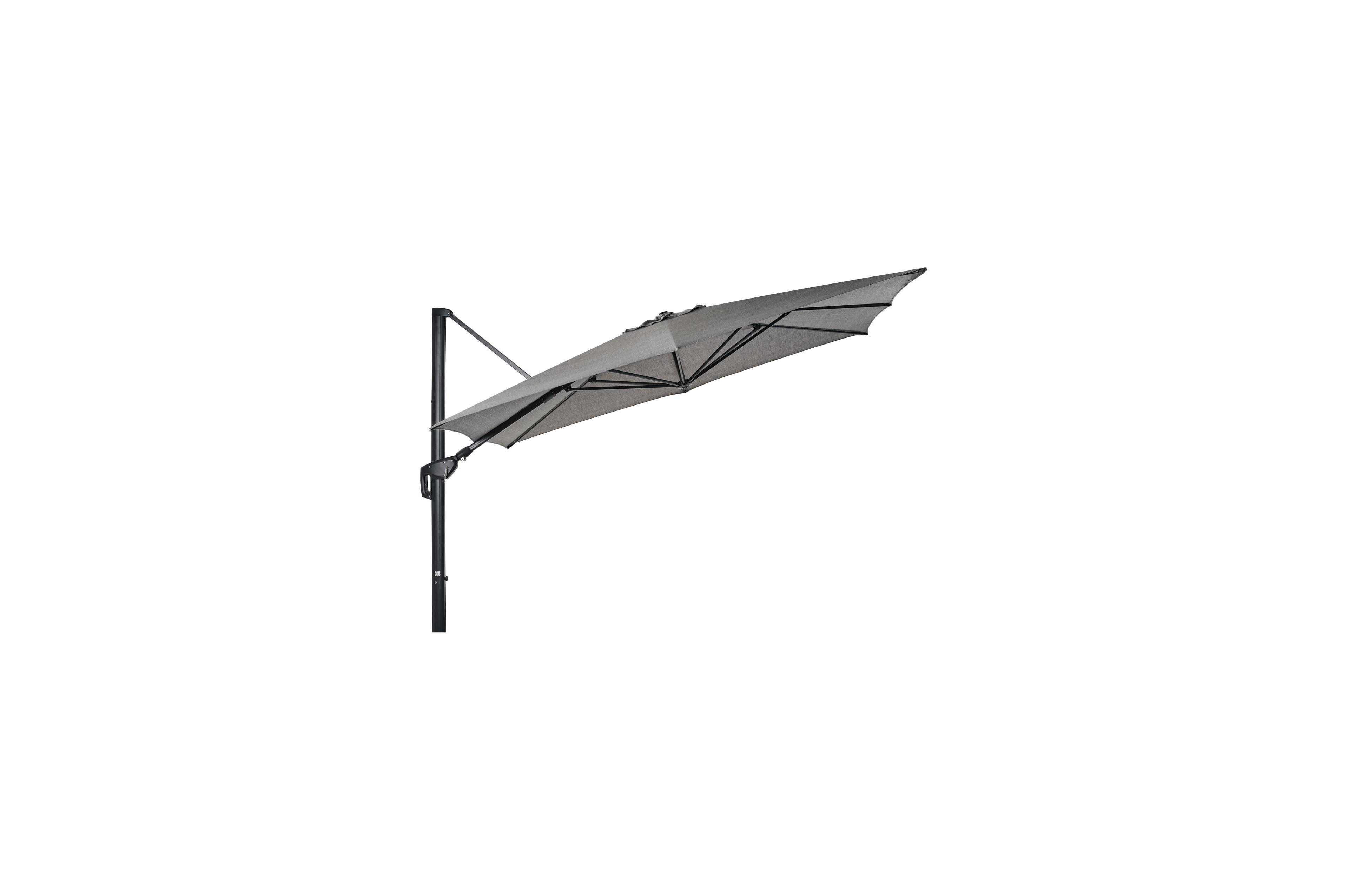 Minore zweefparasol met tiltfunctie in zwart aluminium met chartres drizzle all weather sunbrella® luxe parasoldoek - L1 280 x L2 370 cm (zonder voet)