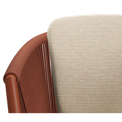 Orso tuinstoel in roestbruin aluminium en roestbruin verticaal geweven ronde rope met zitkussen in All Weather Cosytica Althea Chalk