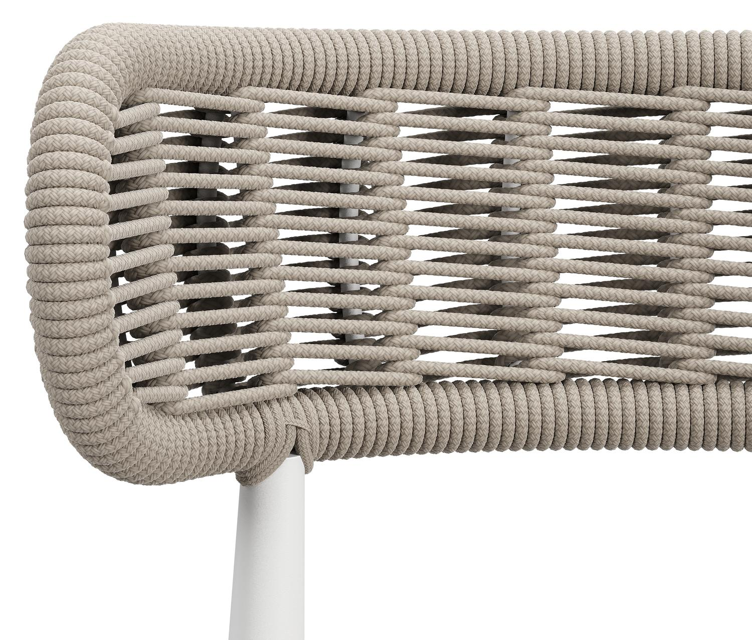 Chaise de jardin Lomo en aluminium blanc et corde ronde tissée carrée beige