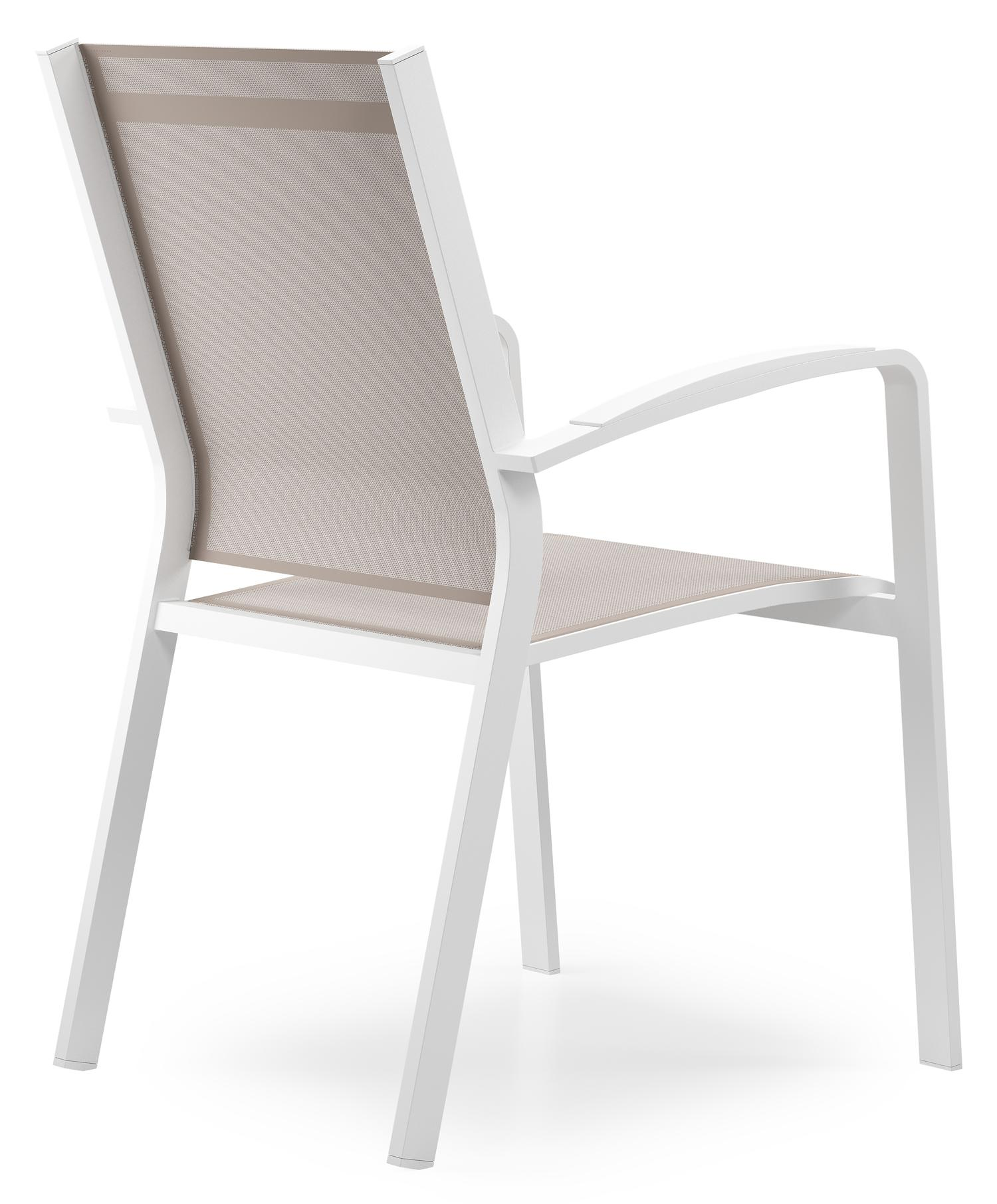 Chaise de jardin empilable Lioni en aluminium blanc et textilène simple beige 