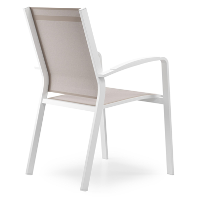 Lioni stapelbare tuinstoel in wit aluminium en beige single textilene