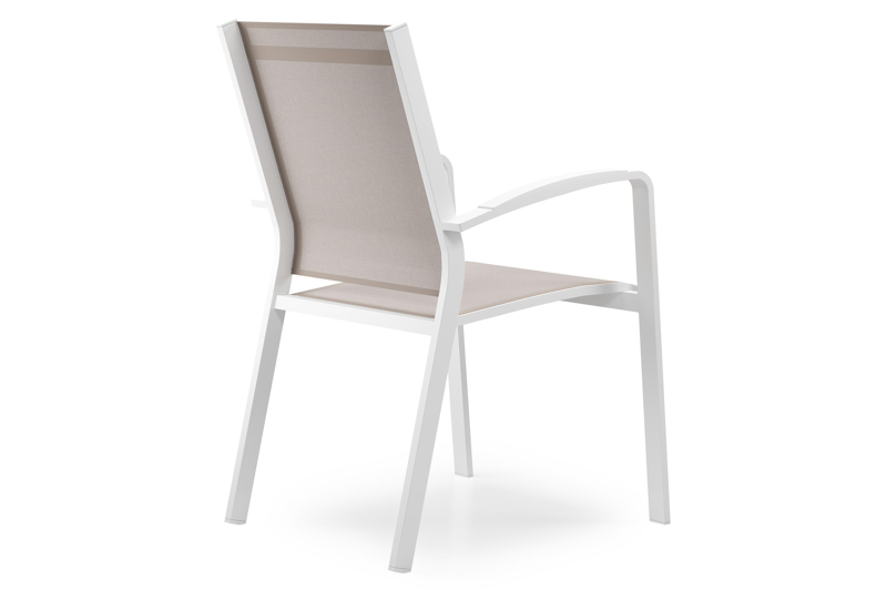 Lioni stapelbare tuinstoel in wit aluminium en beige single textilene