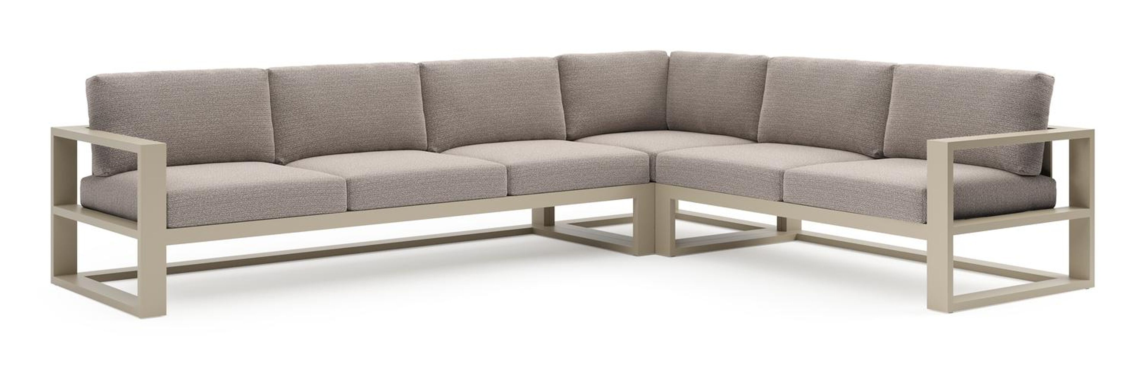 Salon de jardin d'angle Verato en aluminium beige et coussins en all weather sunbrella® luxe wander granite