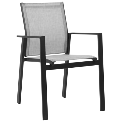 Oviedo tuinset met verlengbare tafel in zwart aluminium en grijs keramische print tafelblad met 8 stapelbare Bahia tuinstoelen