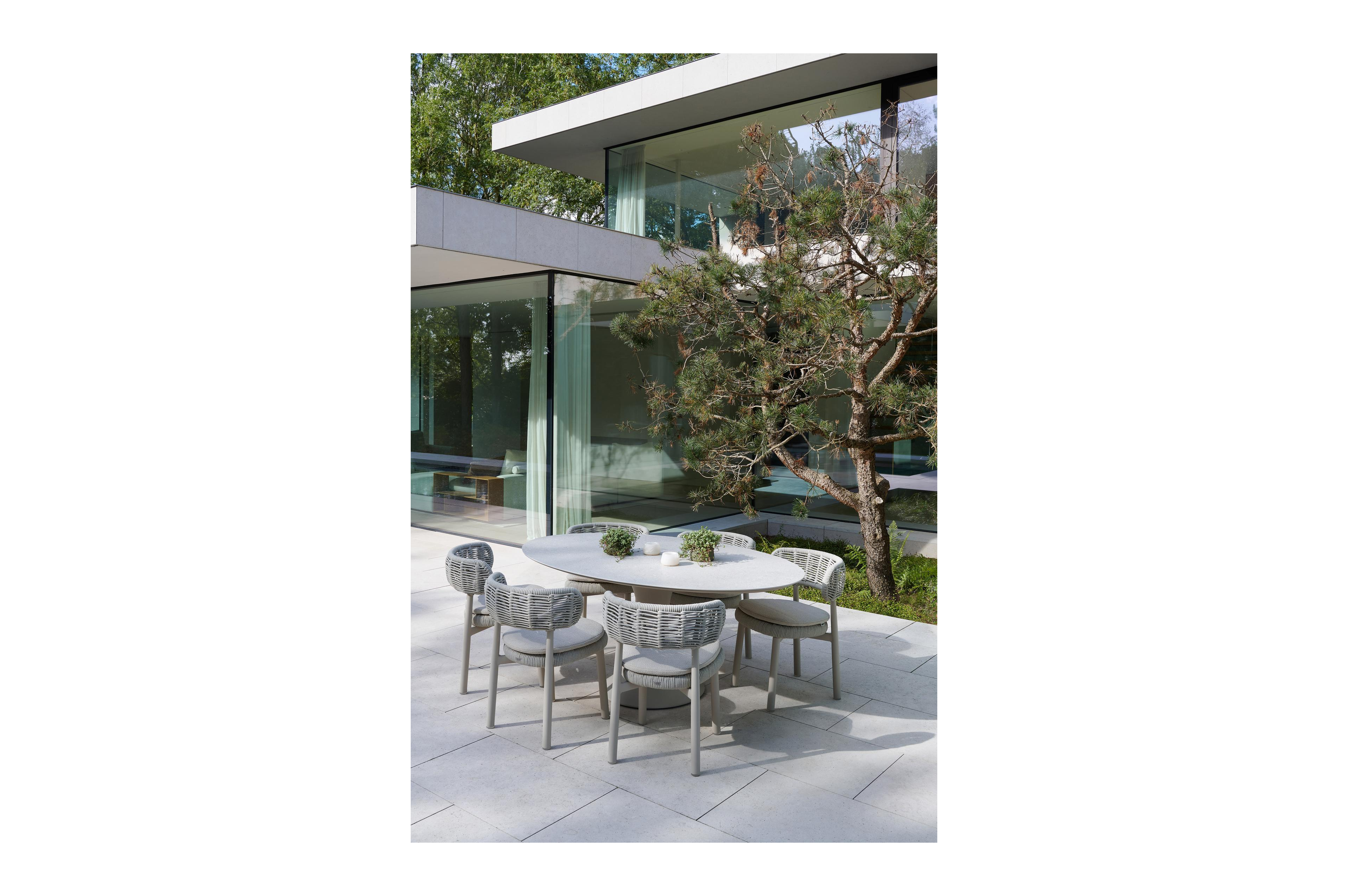 Fano tuintafel ovaal in beige aluminium en volkeramiek Shilin L 180 x B 110 x H 75 cm x H 75 cm