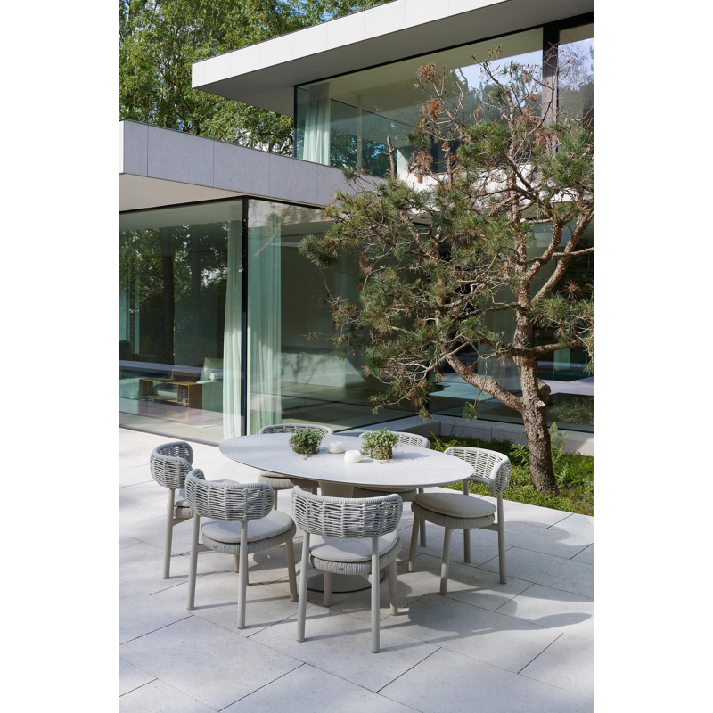 Fano tuintafel ovaal in beige aluminium en volkeramiek Shilin L 180 x B 110 x H 75 cm x H 75 cm